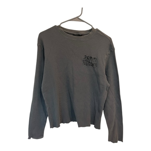 anti hero Tops - Anti Hero Black Hero Outline Waffle Knit Crewneck Long Sleeve T Shirt Small (nt)